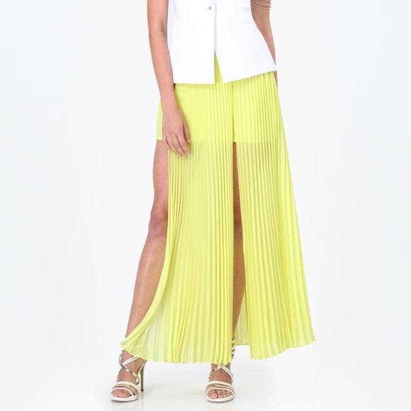 BEBE NEON GREEN PLEATED OVERLAY MAXI SKIRT (Has been worn) - Picture 2 of 7
